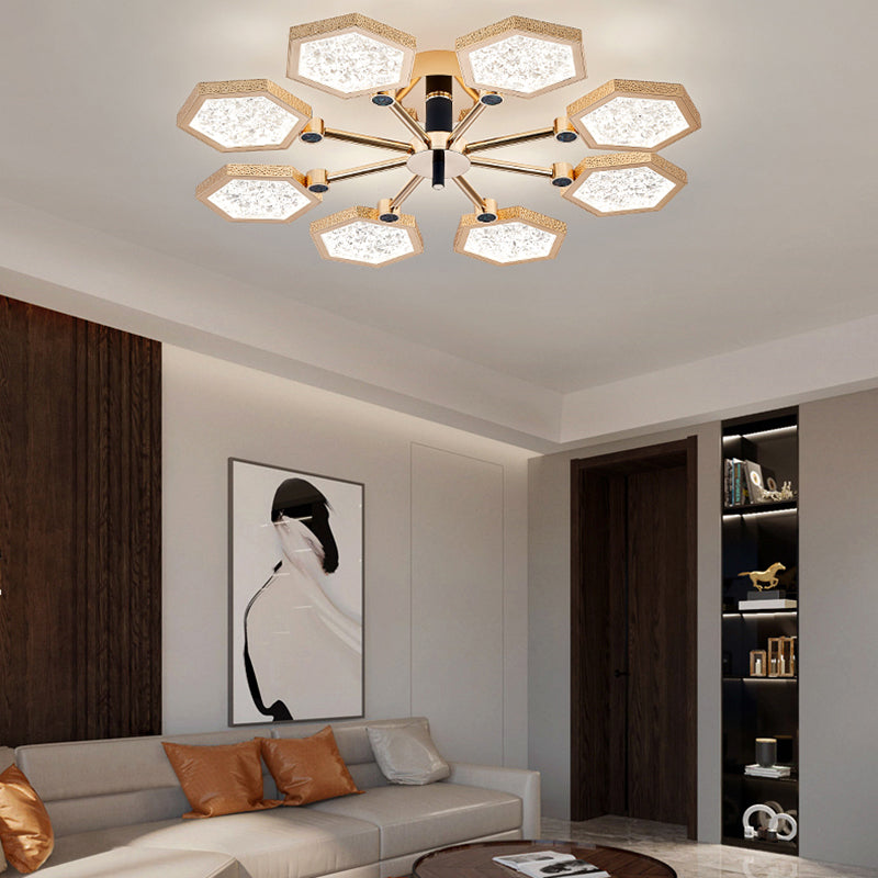 Hexagon Ceiling Light Fixtures Modern Multi-Head Semi Flush Mount Lamp for Living Room