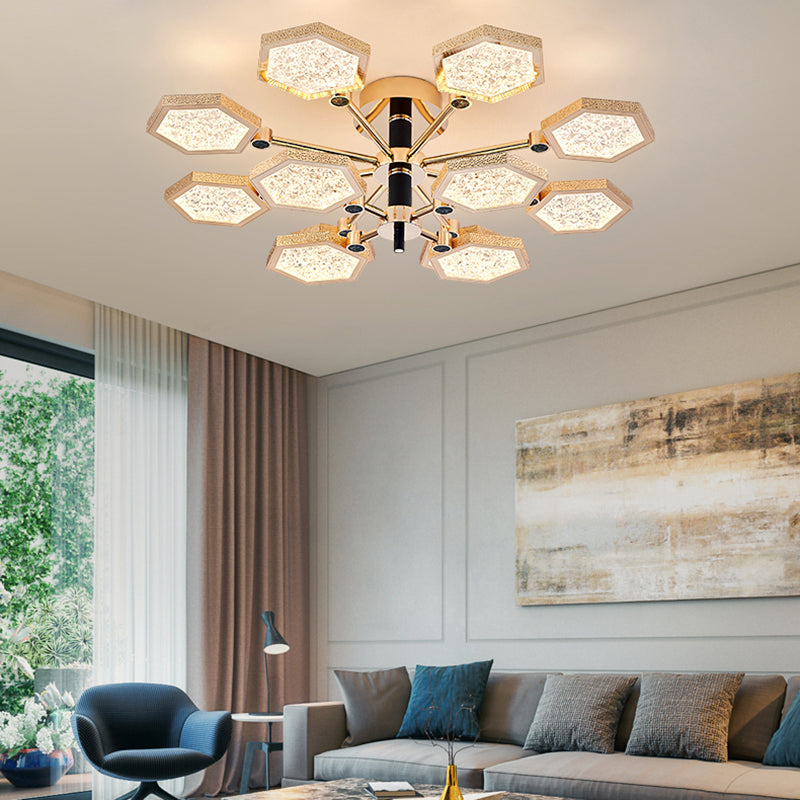Hexagon Ceiling Light Fixtures Modern Multi-Head Semi Flush Mount Lamp for Living Room