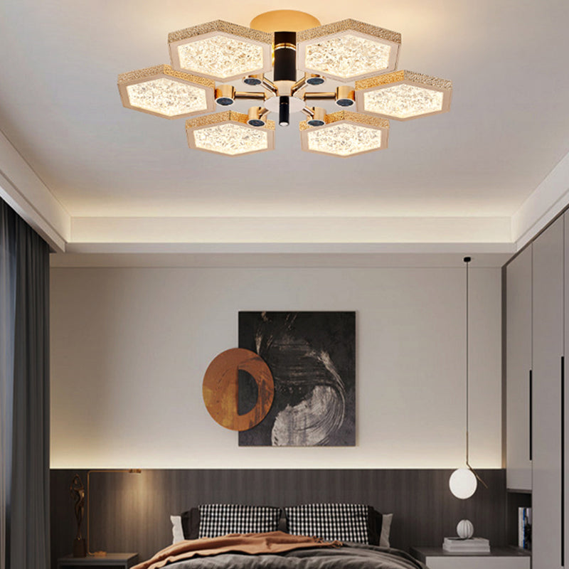 Hexagon Ceiling Light Fixtures Modern Multi-Head Semi Flush Mount Lamp for Living Room
