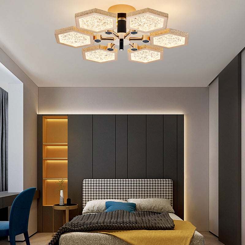 Hexagon Ceiling Light Fixtures Modern Multi-Head Semi Flush Mount Lamp for Living Room