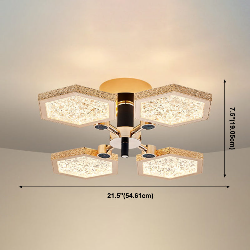 Hexagon Ceiling Light Fixtures Modern Multi-Head Semi Flush Mount Lamp for Living Room