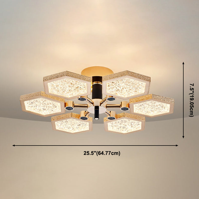 Hexagon Ceiling Light Fixtures Modern Multi-Head Semi Flush Mount Lamp for Living Room