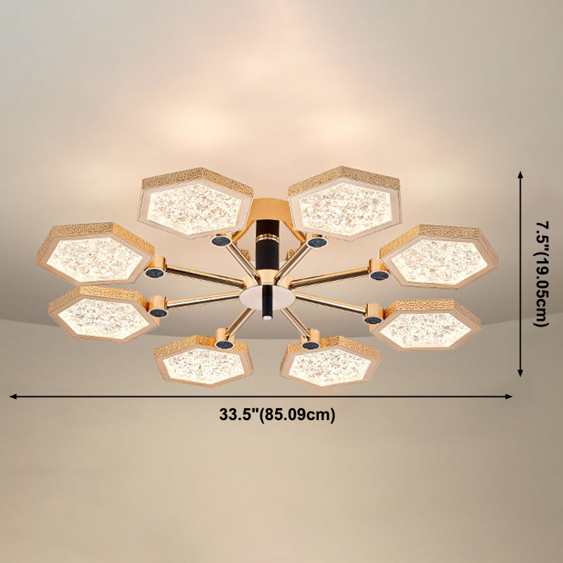 Hexagon Ceiling Light Fixtures Modern Multi-Head Semi Flush Mount Lamp for Living Room