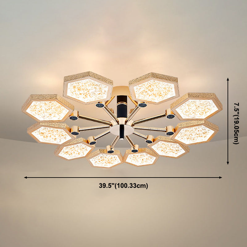 Hexagon Ceiling Light Fixtures Modern Multi-Head Semi Flush Mount Lamp for Living Room