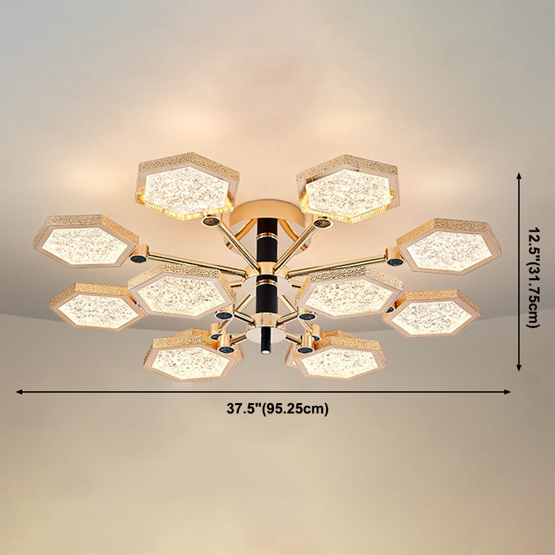 Hexagon Ceiling Light Fixtures Modern Multi-Head Semi Flush Mount Lamp for Living Room