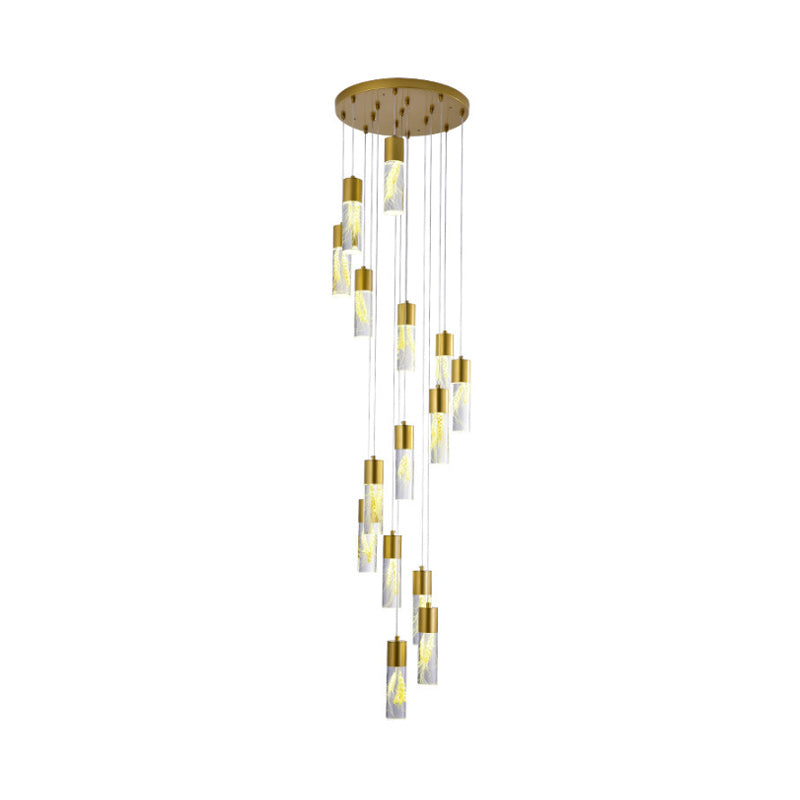 Gold 15/20-Head LED Hanging Light Modernism Acrylic Tube Multi Light Pendant Chandelier
