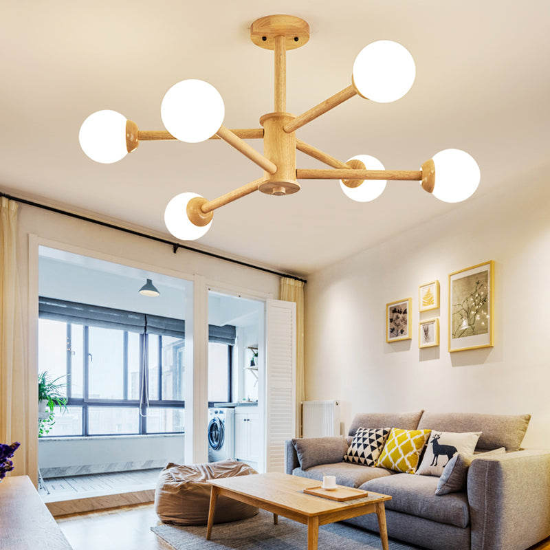 Globe Shade Chandelier Light Modern Multi-Head Pendant Lights with White Glass Shade