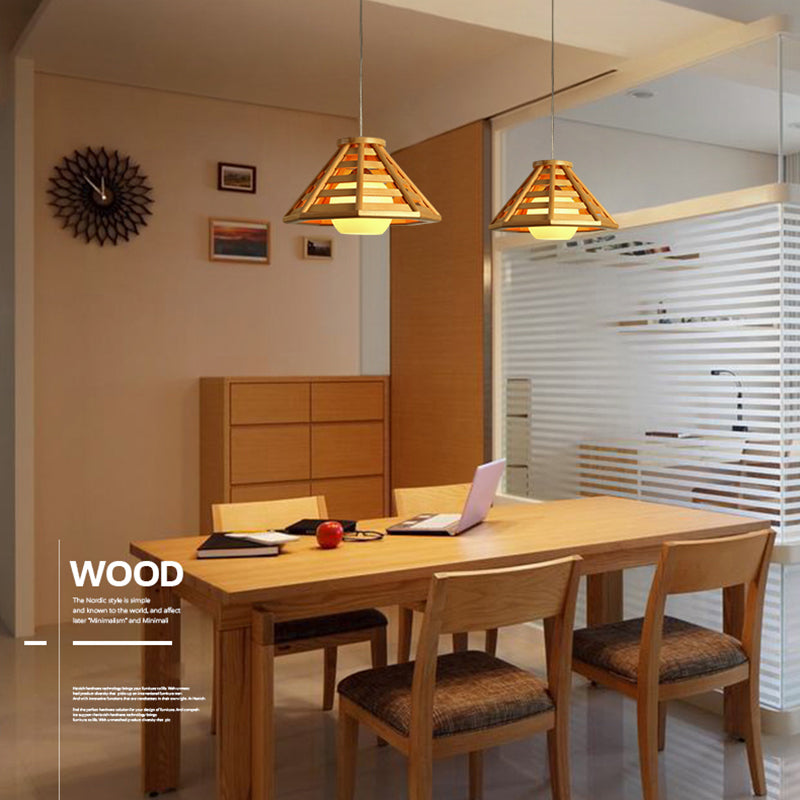 Lampada a ciondolo cono in stile moderno 1 lampadina in lampadina in legno per la casa da tè