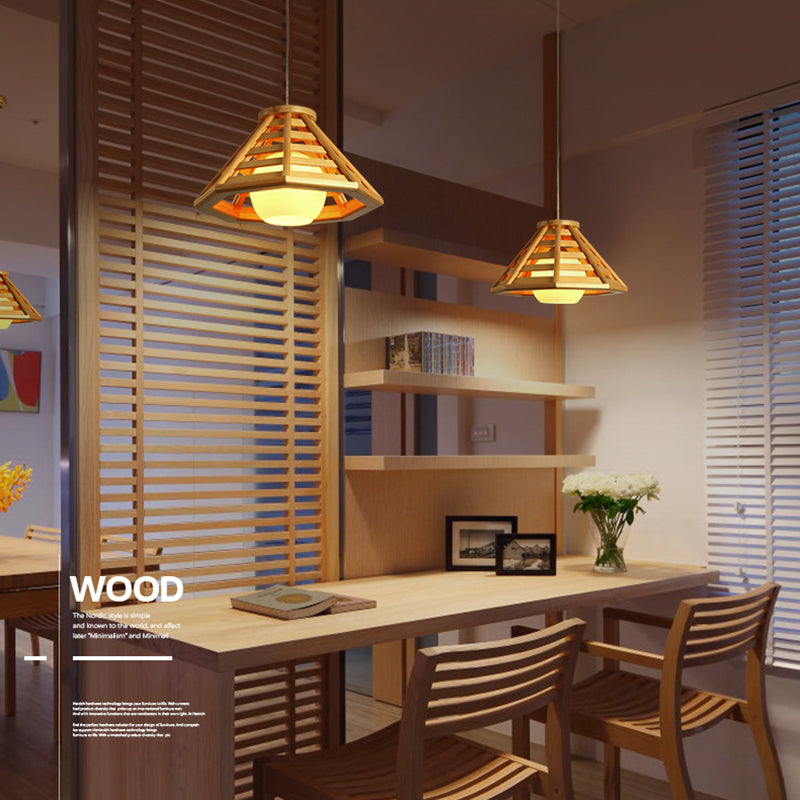 Lampada a ciondolo cono in stile moderno 1 lampadina in lampadina in legno per la casa da tè