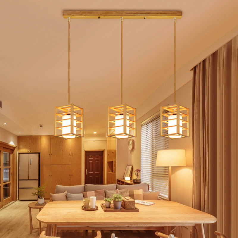 Holzrechteck hängende Lampe zeitgenössische weiße Glasschatten -Anhängerlampe für Esszimmer