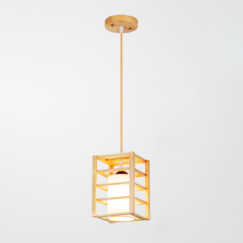 Holzrechteck hängende Lampe zeitgenössische weiße Glasschatten -Anhängerlampe für Esszimmer