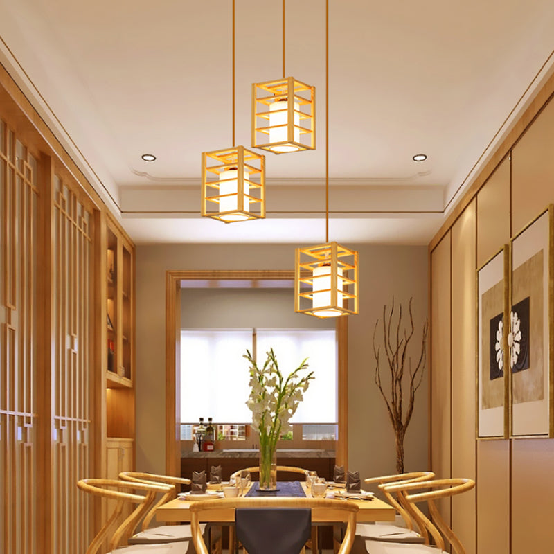 Holzrechteck hängende Lampe zeitgenössische weiße Glasschatten -Anhängerlampe für Esszimmer