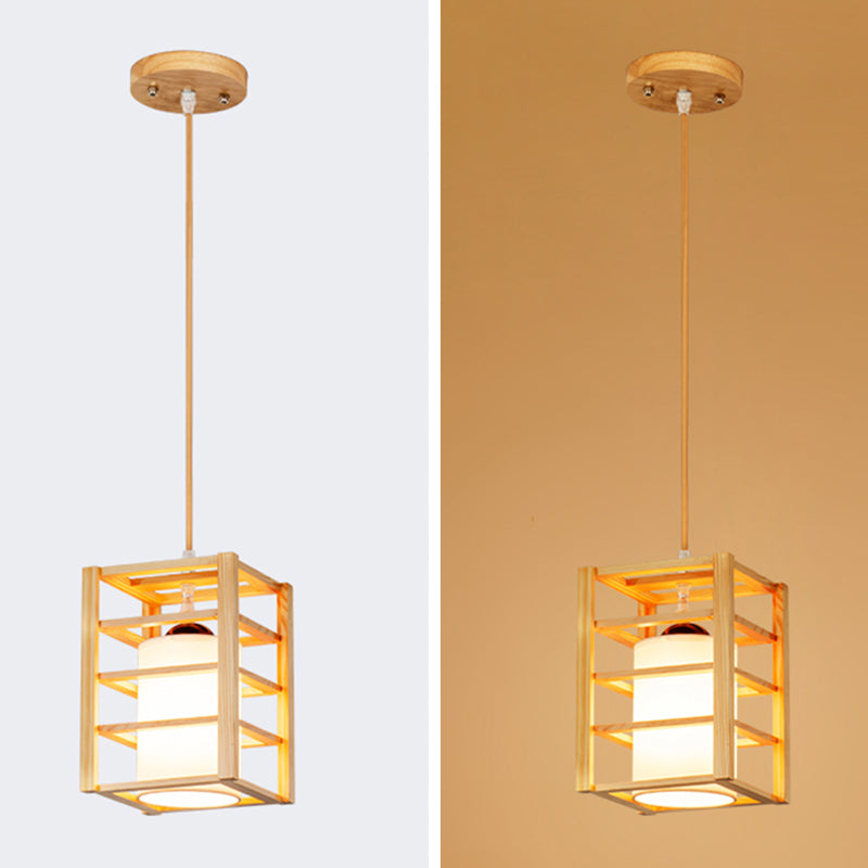 Holzrechteck hängende Lampe zeitgenössische weiße Glasschatten -Anhängerlampe für Esszimmer