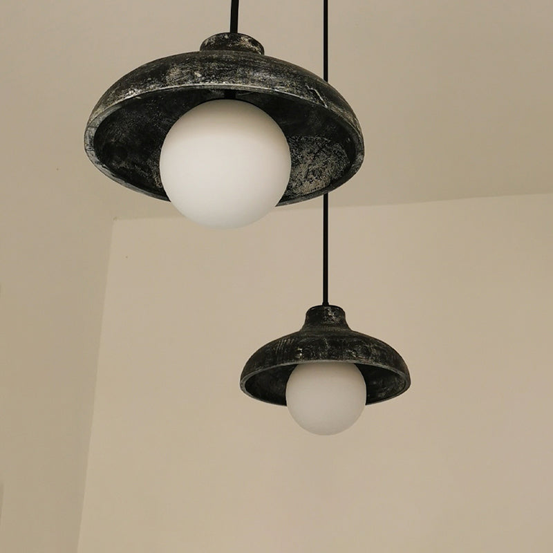 Luce sospesa in legno cono 1 lampadina lampadina con tonalità in vetro globo per sala da pranzo