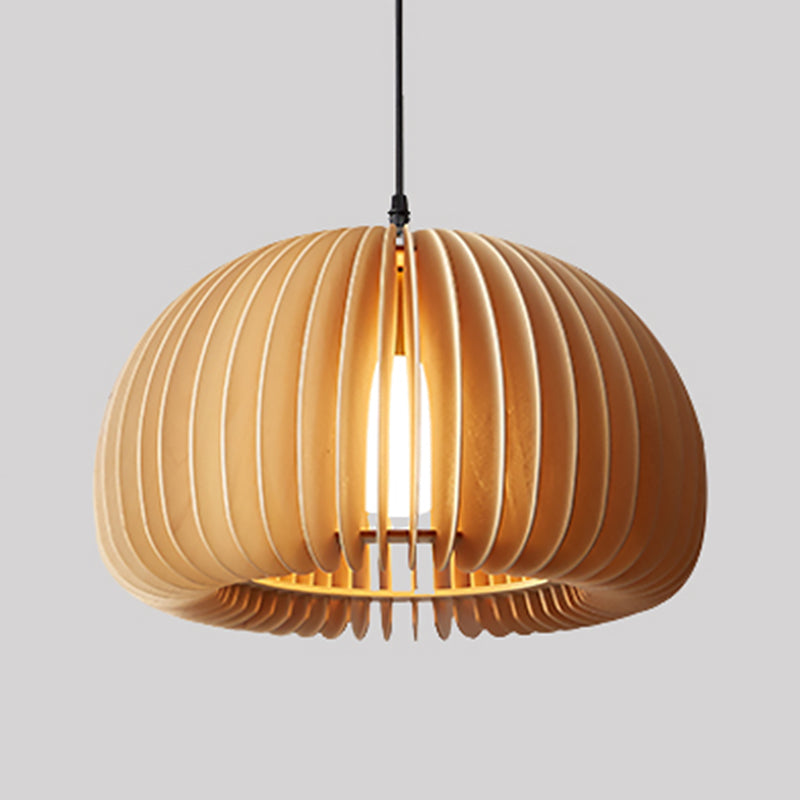Lampada a ciondolo a cupola in legno Moderna 1 testa da 16,5 "Luce di sospensione beige larga per il ristorante