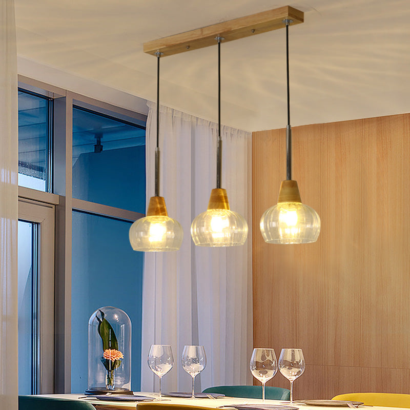 Geometrisches Glas hängend hängendes Holz zeitgenössischer Stil Anhänger Licht für Küche
