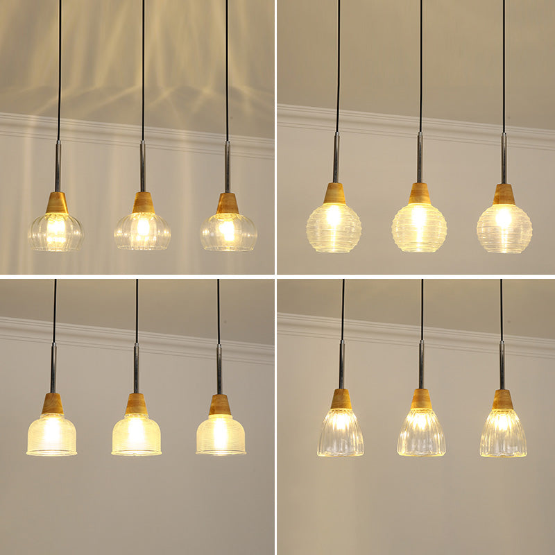 Geometrisches Glas hängend hängendes Holz zeitgenössischer Stil Anhänger Licht für Küche