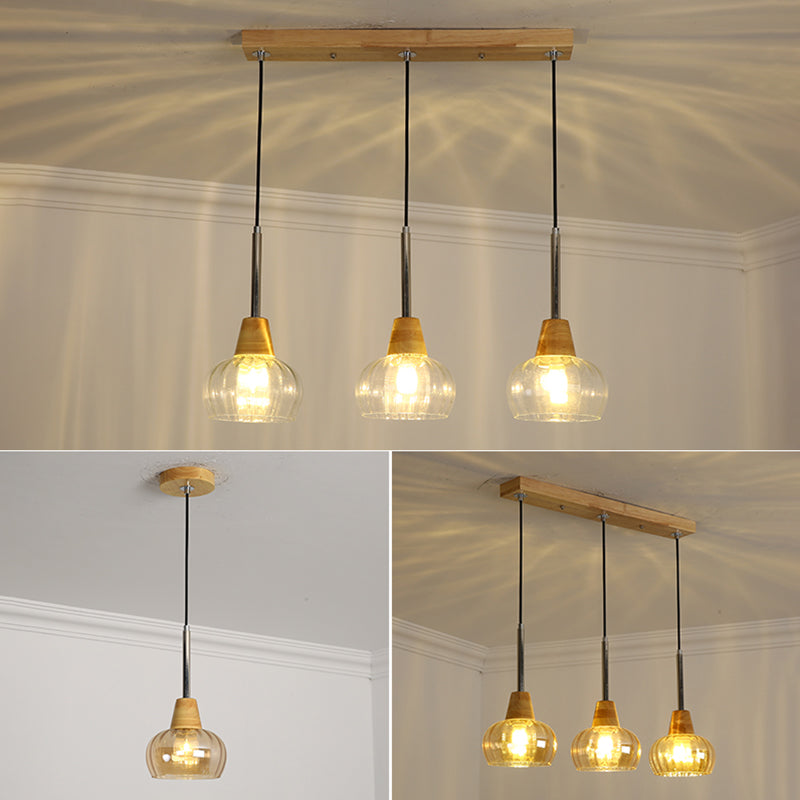 Geometrisches Glas hängend hängendes Holz zeitgenössischer Stil Anhänger Licht für Küche