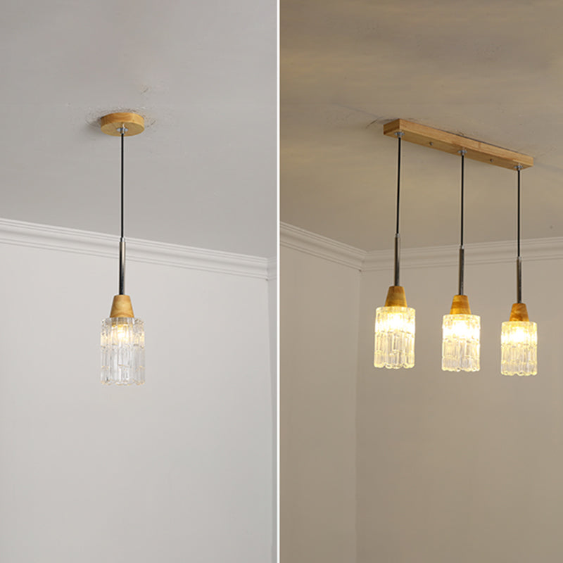 Geometrisches Glas hängend hängendes Holz zeitgenössischer Stil Anhänger Licht für Küche