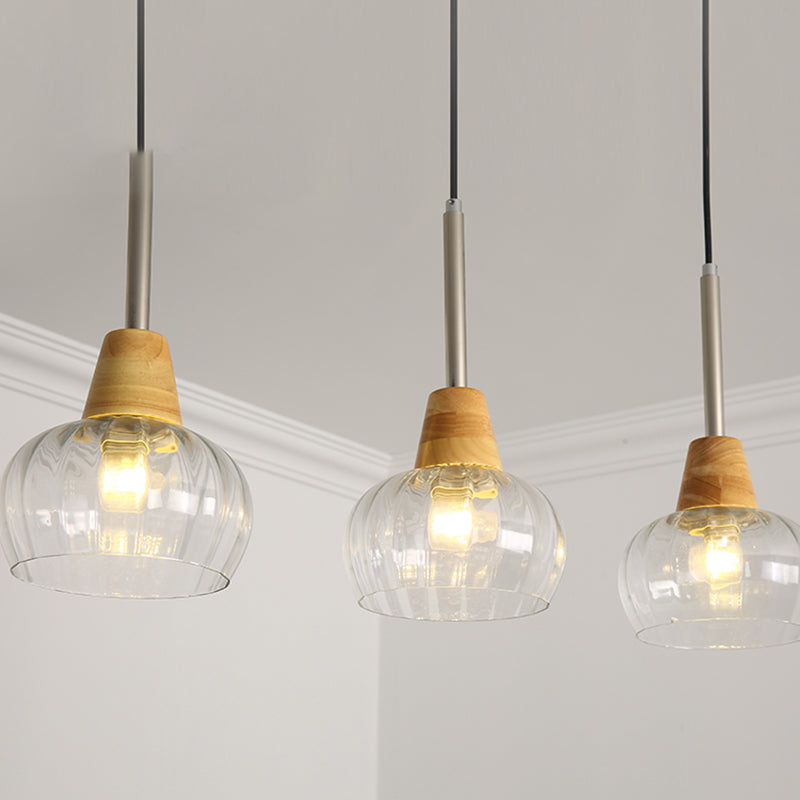 Geometrisches Glas hängend hängendes Holz zeitgenössischer Stil Anhänger Licht für Küche