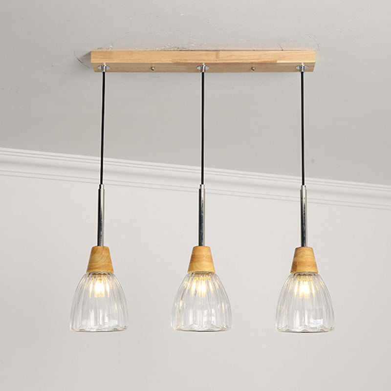 Geometrisches Glas hängend hängendes Holz zeitgenössischer Stil Anhänger Licht für Küche