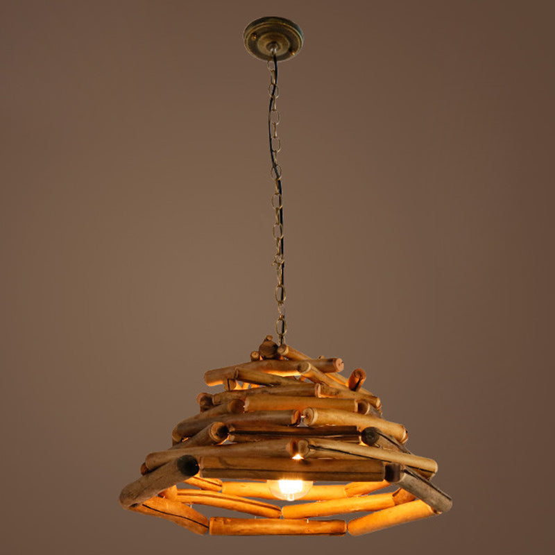 1 Light Pendant Lighting Fixture Modern Style Stick Shape Wood Hanging Light