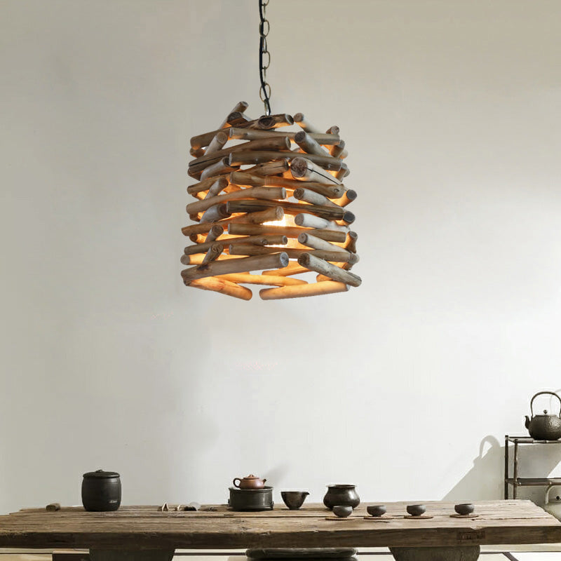 1 Light Pendant Lighting Fixture Modern Style Stick Shape Wood Hanging Light