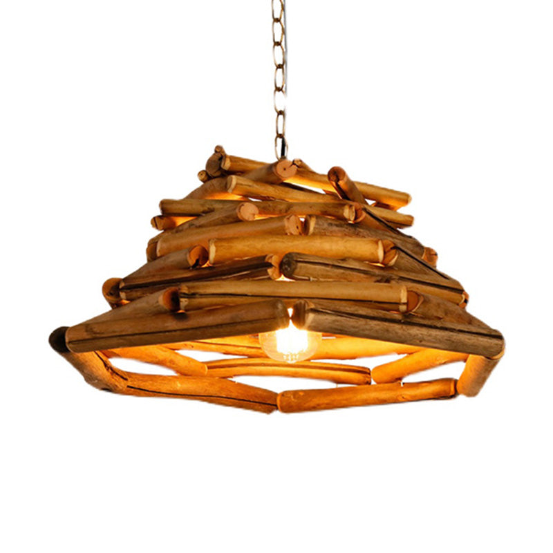 1 Light Pendant Lighting Fixture Modern Style Stick Shape Wood Hanging Light