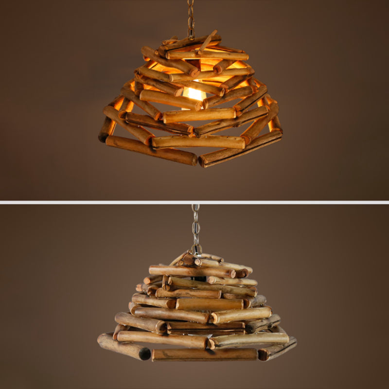 1 Light Pendant Lighting Fixture Modern Style Stick Shape Wood Hanging Light