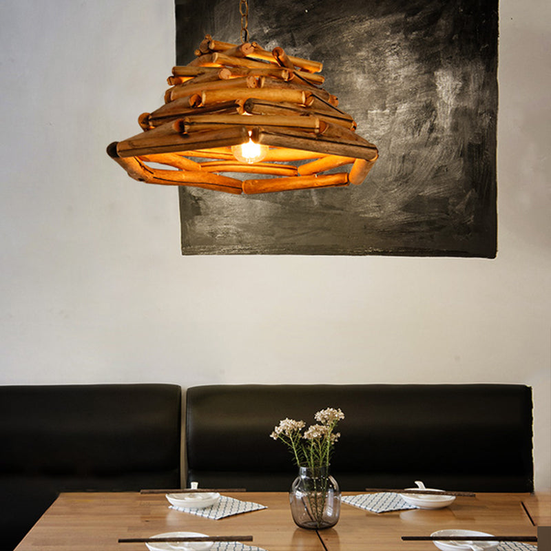 1 Light Pendant Lighting Fixture Modern Style Stick Shape Wood Hanging Light