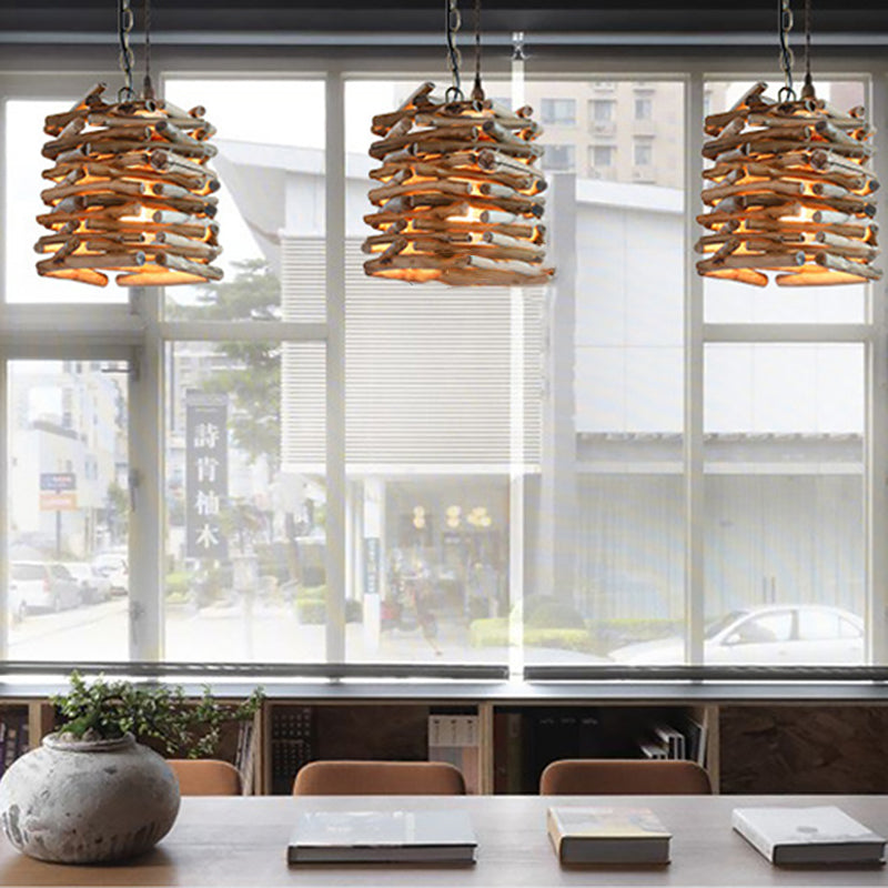 1 Light Pendant Lighting Fixture Modern Style Stick Shape Wood Hanging Light