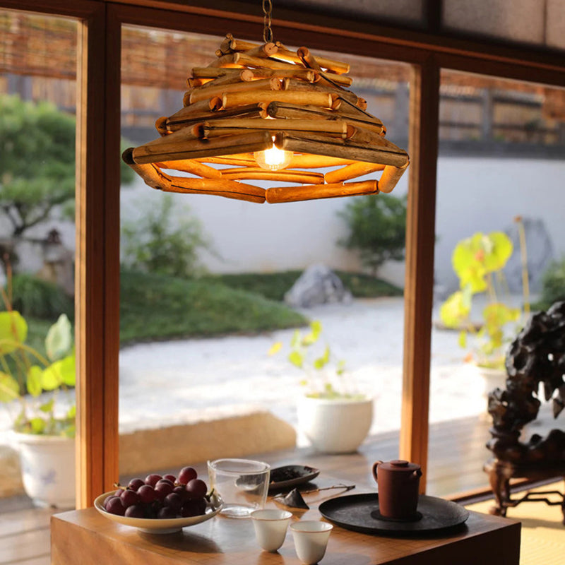 1 Light Pendant Lighting Fixture Modern Style Stick Shape Wood Hanging Light
