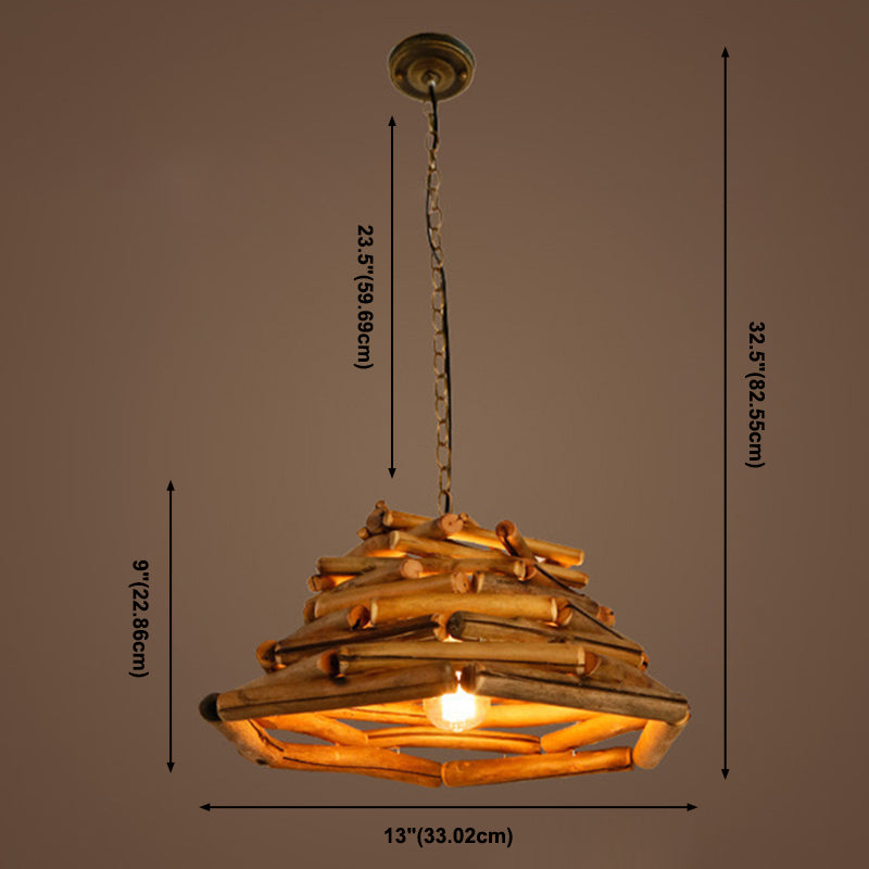 1 Light Pendant Lighting Fixture Modern Style Stick Shape Wood Hanging Light