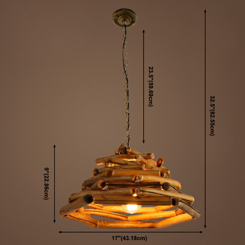 1 Light Pendant Lighting Fixture Modern Style Stick Shape Wood Hanging Light