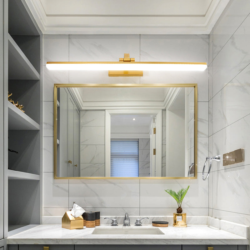 Brass Straight Mirror Light Modern Style Single Light Wall Lamp for Bathroom