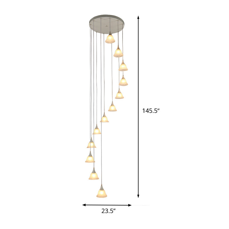 Modernist Floral Ceiling Pendant Lamp 12 Bulbs White Glass Multiple Hanging Light