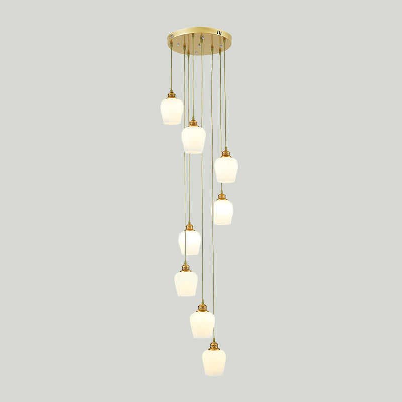 8 Lights Tulips Shade Hanging Lamp Modernist White Glass Multi Light Pendant Chandelier