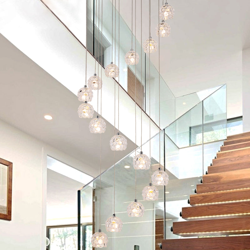 Contemporary Dome Pendant Light 16 Heads Crystal Multi Ceiling Lamp in Silver with Spiral Design