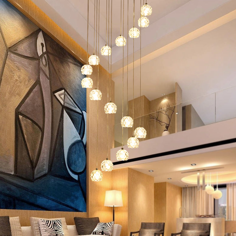 Contemporary Dome Pendant Light 16 Heads Crystal Multi Ceiling Lamp in Silver with Spiral Design
