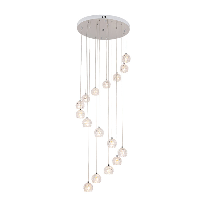 Contemporary Dome Pendant Light 16 Heads Crystal Multi Ceiling Lamp in Silver with Spiral Design