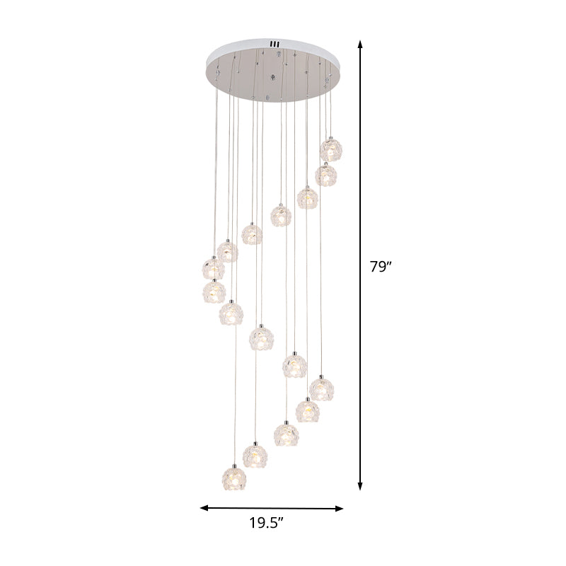 Contemporary Dome Pendant Light 16 Heads Crystal Multi Ceiling Lamp in Silver with Spiral Design
