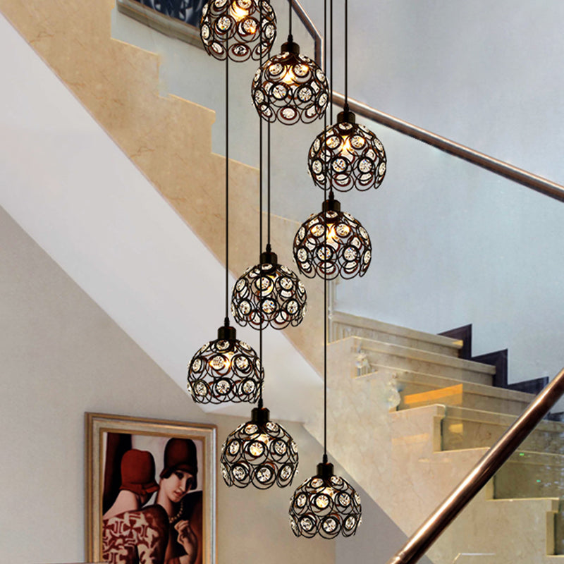 White/Black 8 Bulbs Ceiling Light Modernism Crystal Dome Multi Light Chandelier for Living Room
