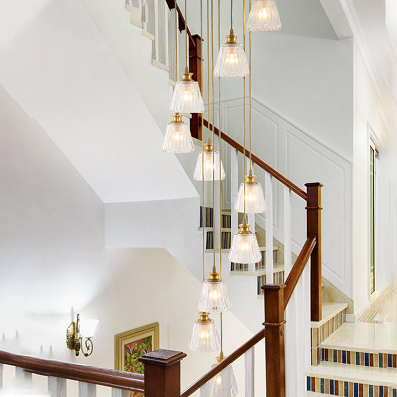 Crystal Gold Multi Light Pendant Cup Shape 10-Head Contemporary Hanging Lamp Fixture