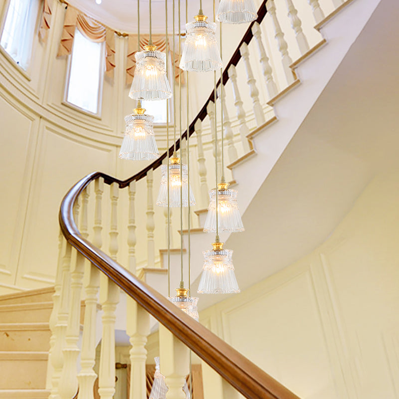 10-Bulb Crystal Suspension Lamp Contemporary Gold Spiral Stair Multiple Hanging Light