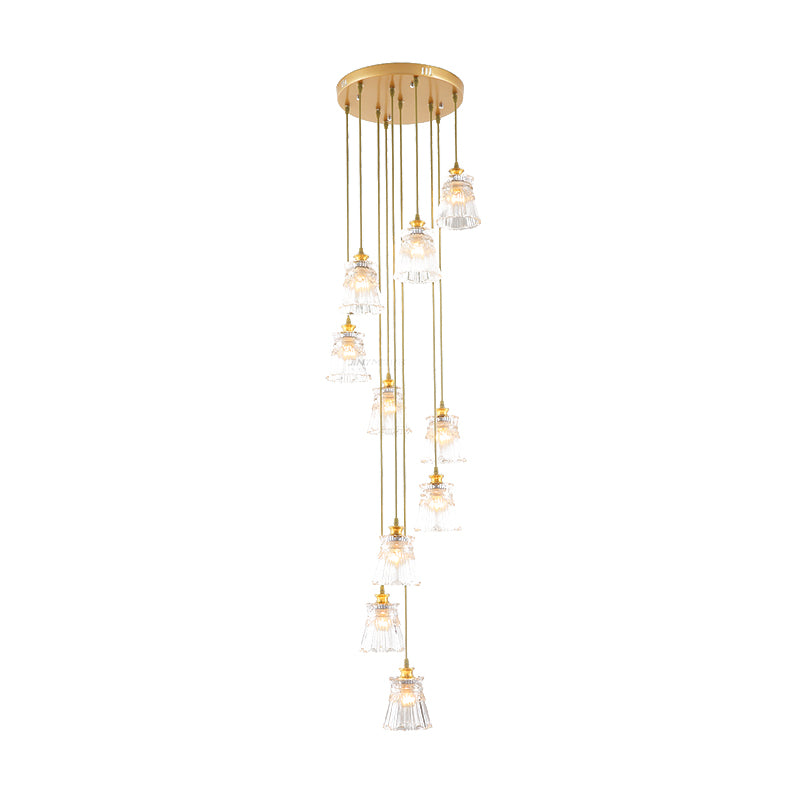 10-Bulb Crystal Suspension Lamp Contemporary Gold Spiral Stair Multiple Hanging Light