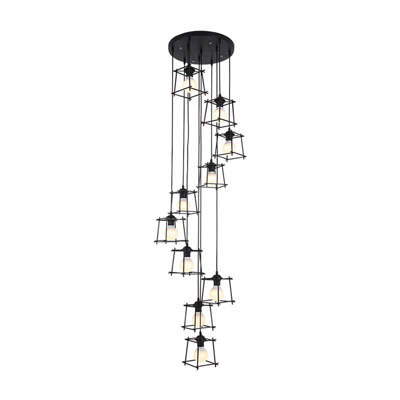 Cube Cage Stair Cittoncant Lighting Minimalist Metallic 10 lampadario nero Multi Light