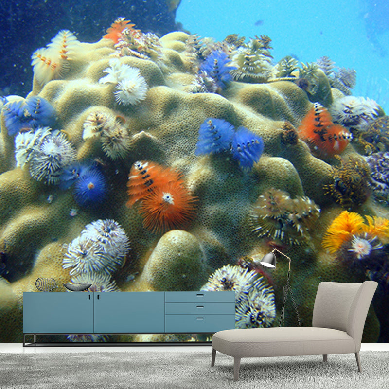 Tropical Underwater Creatures Mural for Living Room Moisture Resistant, Customized Size