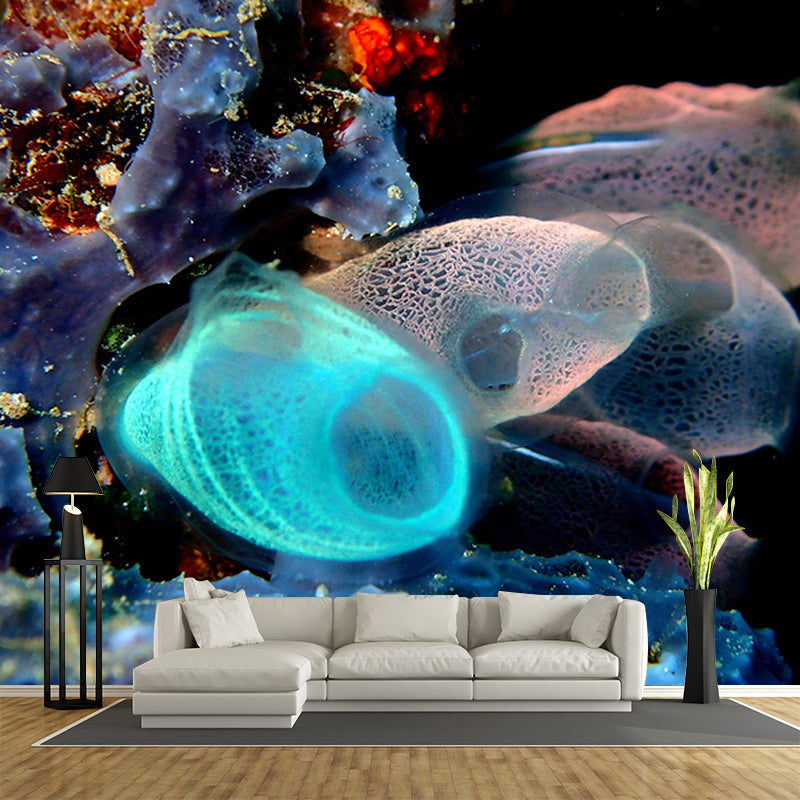 Tropical Underwater Creatures Mural for Living Room Moisture Resistant, Customized Size