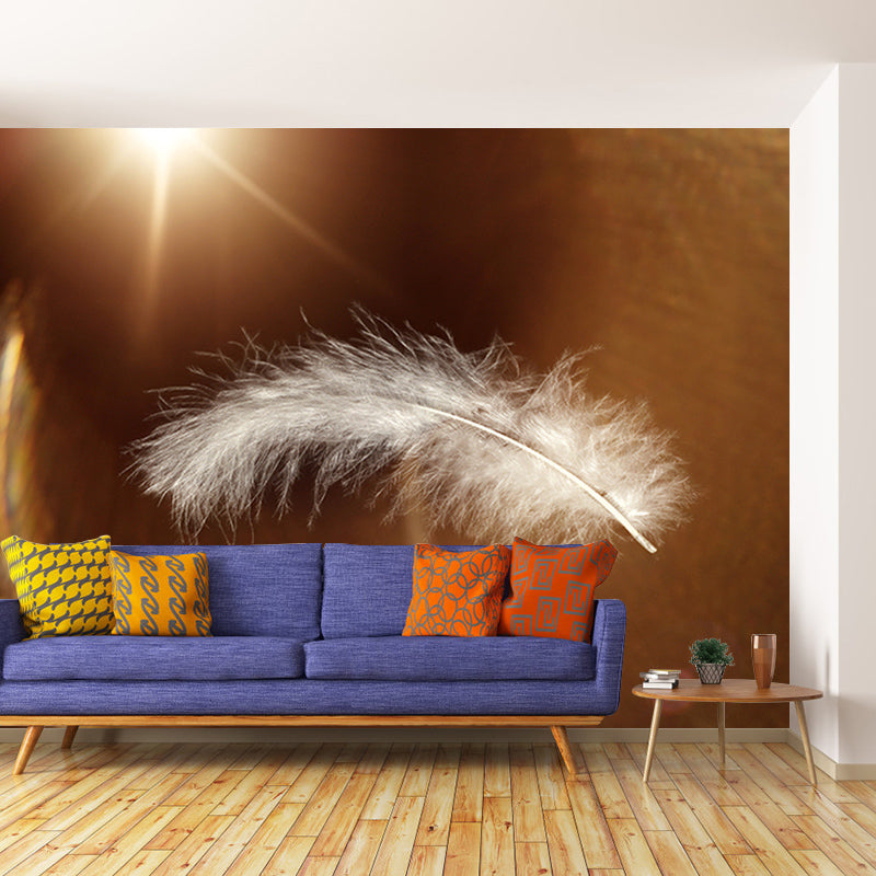Feather Mural Wallpaper Moisture Resistant Art for Bedroom, Custom Size Available