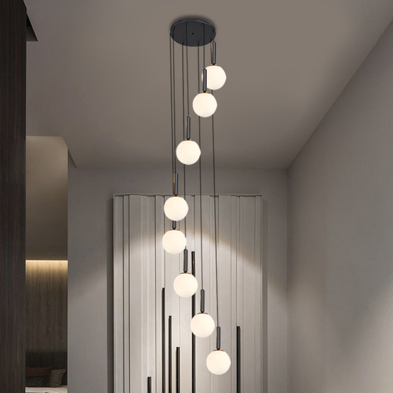 Spiral Living Room Multi Light Pendant Modernism White/Clear Lattice Glass 8/9 Heads Black Hanging Lamp Kit